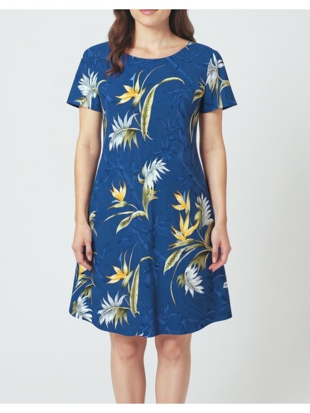 Paradise Found Hawaiian Tropical Mini Dress M Floral Blue Multi Vintage EUC